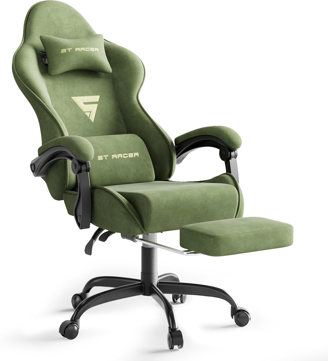 Office Chair Cushion - เก้าอี้เกมมิ่งสไตล์เรซซิ่งสำหรับผู้ใหญ่ เก้าอี้สำนักงานพร้อมที่พักเท้าและเบาะรองหลังนวด เก้าอี้เกมมิ่งปรับเอนได้ หุ้มผ้ากำมะหยี่ เก้าอี้คอมพิวเตอร์ตามหลักสรีรศาสตร์ ปรับความสูงได้
