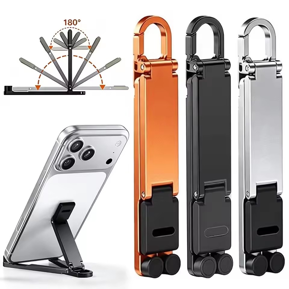 Standing Desk - ที่วางโทรศัพท์แบบพับได้ขนาดเล็กพร้อมคลิปหนีบด้านหลัง พกพาสะดวก ปรับระดับได้ ที่วางโทรศัพท์มือถือแบบบาง น้ำหนักเบา เหมาะสำหรับการเดินทางและใช้งานบนโต๊ะ
