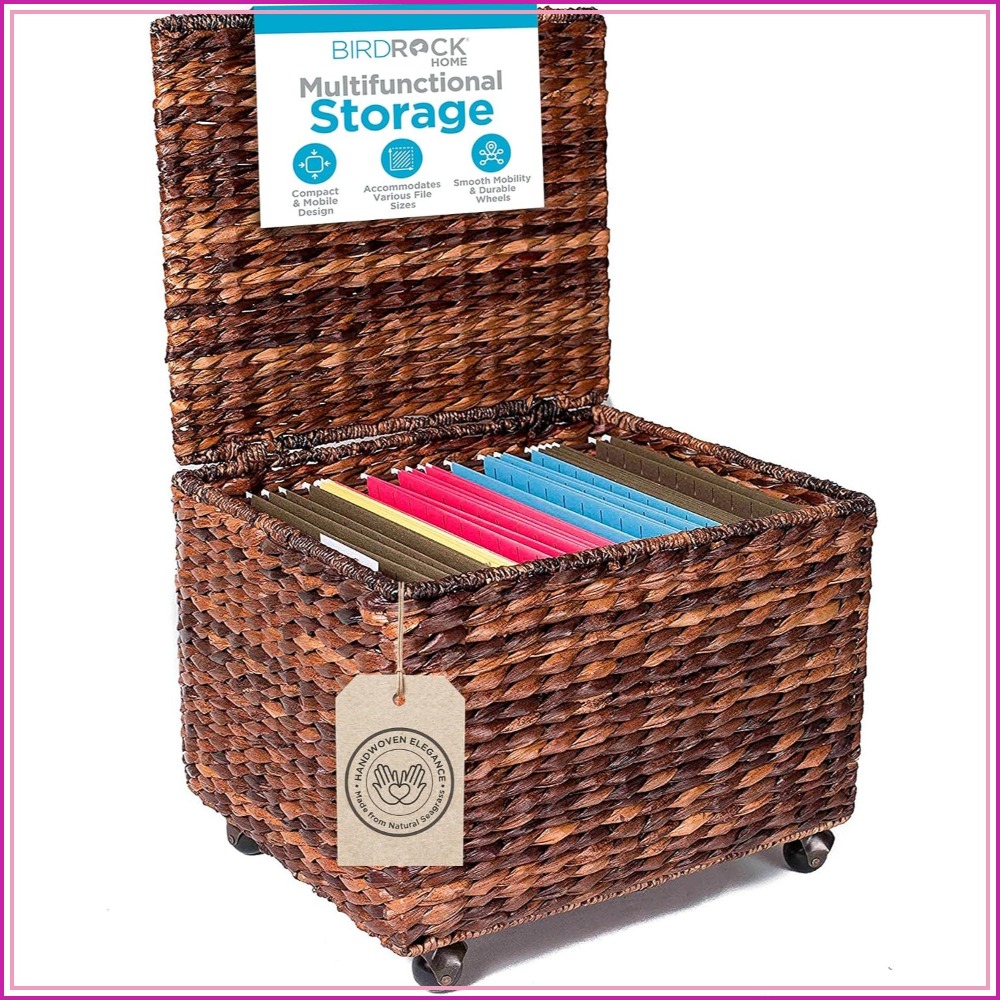File Cabinet - ตู้เก็บเอกสารแบบมีล้อพร้อมฝาปิด ทำจากไม้เอสเพรสโซ ขนาด 17.5x14.5x13 นิ้ว สำหรับเก็บเอกสารขนาด
