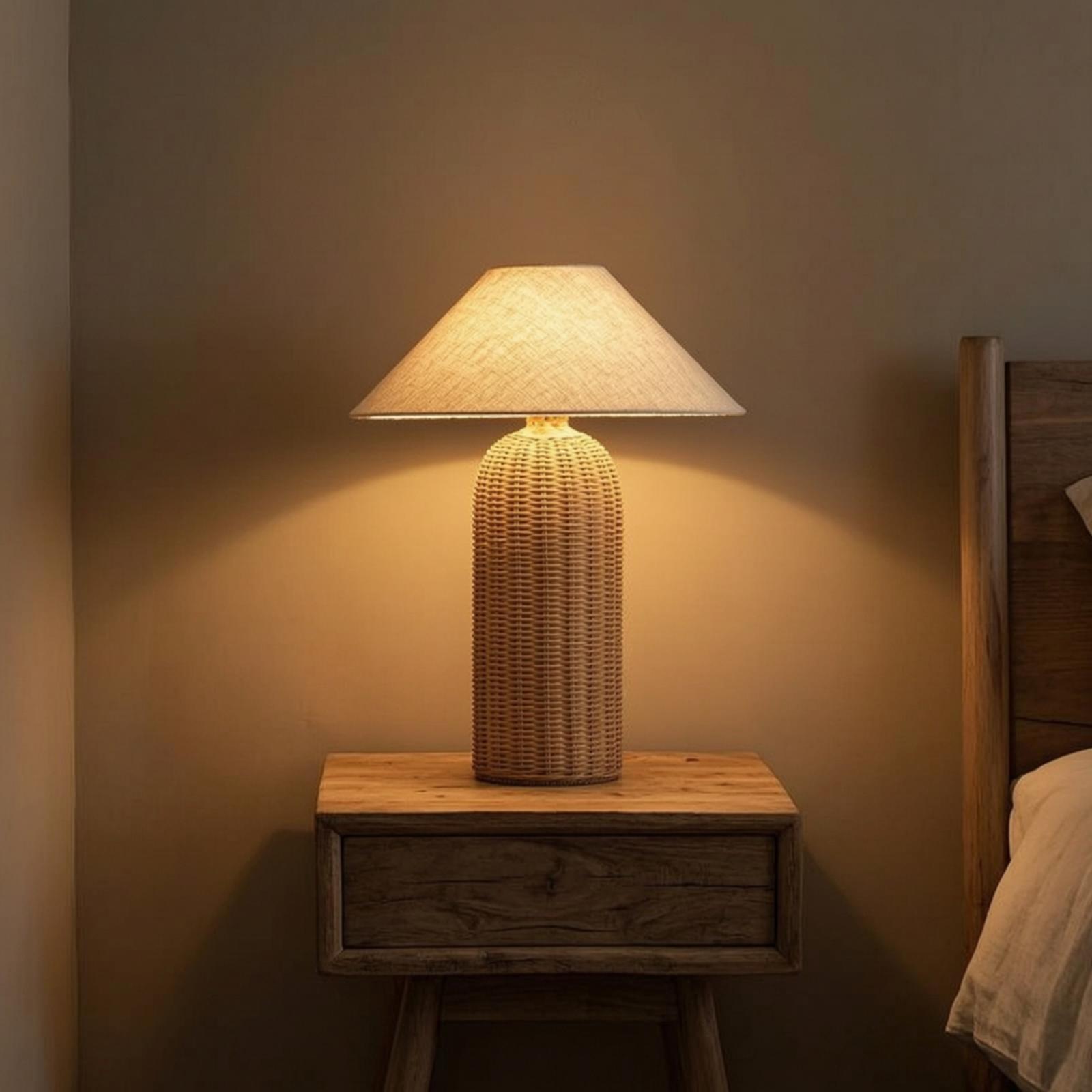 โคมไฟข้างเตียง ฐานหวาย โคมผ้า  - Desk Lamp บทวิจารณ์และราคา